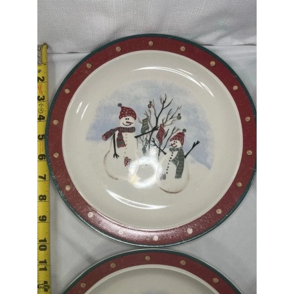 Royal Seasons Snowman Stoneware Dinner Plates Set of 4 Holiday Christmas 10.5 in